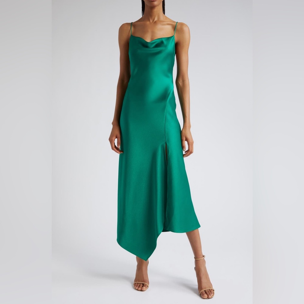 Alice + Olivia- Juliette Asymmetric Hem Satin Slipdress